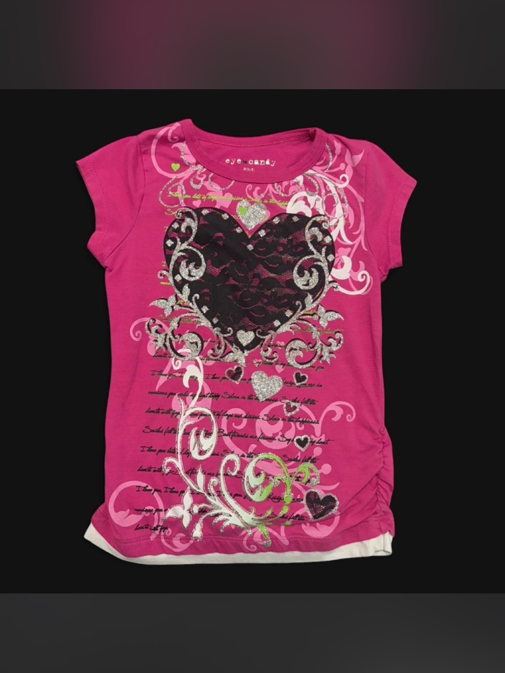 Early 2000’s eye candy Hot Pink Heart Lace Graphic Tee